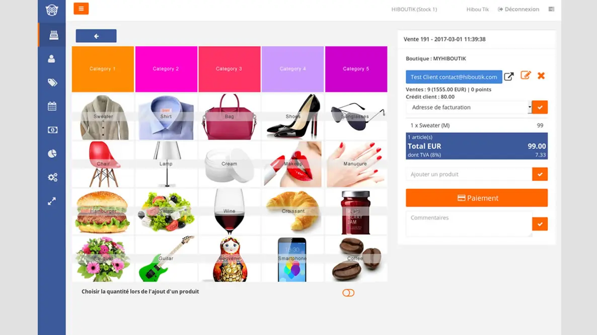 Hiboutik : Découvrez le logiciel de caisse en ligne gratuit, simple et puissant. Interface du logiciel de caisse en ligne gratuit Hiboutik sur un ordinateur portable.