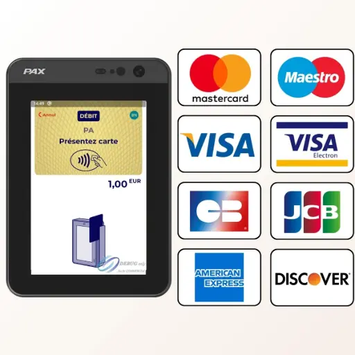Le PAX IM25 accepte toutes les cartes de paiement : CB, VISA, Mastercard et toutes les autres.