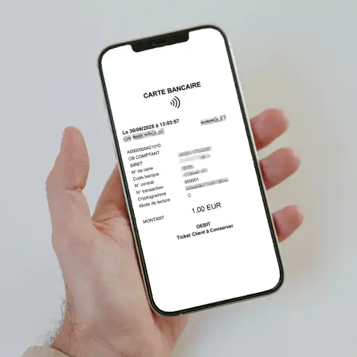 Tickets dématérialisés par SMS ou e-mail : économique et écologique. Découvrez la solution ! Ticket de caisse dématérialisé affiché sur smartphone, envoi par SMS ou e-mail via TPE Castles