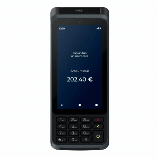 Découvrez bientôt la vidéo de présentation du terminal de paiement mobile S1F4 K GIF animé présentant le TPE Castles S1F4 K Android 13 avec imprimante thermique et clavier physique rétroéclairé