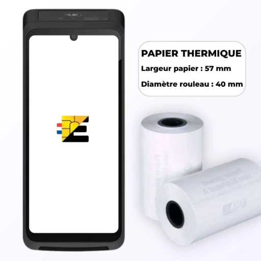 Bobines thermiques 57 mm x 40 mm certifiées pour votre S1F4 PRO. TPE Castles S1F4 PRO avec bobines papier thermique 57 mm compatible imprimante intégrée