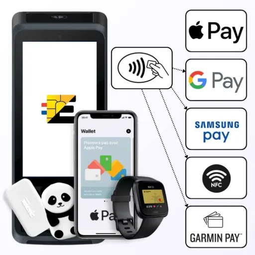 Paiement sans contact illimité sur le S1F4 K : contactez notre équipe pour en savoir plus Terminal Castles S1F4 K compatible NFC Apple Pay Google Pay Samsung Pay Garmin Pay et paiement sans contact par montre connectée