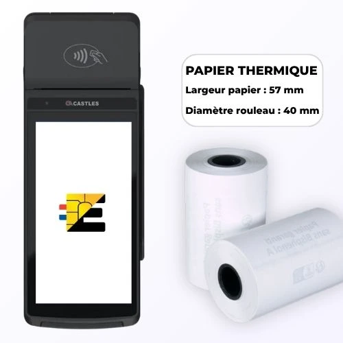 Compatible avec les bobines thermiques standard Bobines de papier thermique standard 57x40 mm pour terminal de paiement S1F3 CT