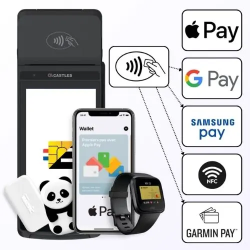 Modernisez votre encaissement sans contact. Demandez un devis. TPE Castles S1F3 CT compatible Apple Pay, Google Pay et montres connectées NFC