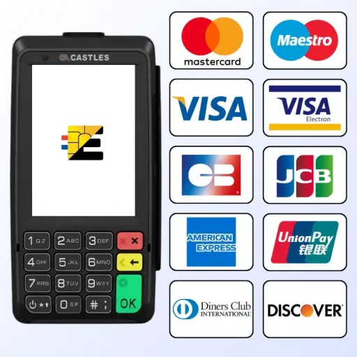 V1P : toutes les cartes acceptées, saisie PIN sécurisée. Pinpad Castles V1P compatible Visa, Mastercard, CB, JCB, American Express et UnionPay