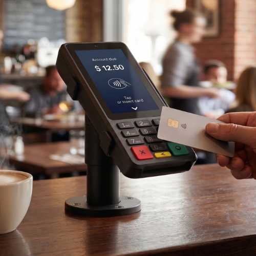 Pinpad ou TPA autonome : le S1P2 s'adapte à votre caisse. Contactez notre équipe ! Paiement par carte avec le pinpad Castles S1P2 en mode semi-intégré dans un restaurant