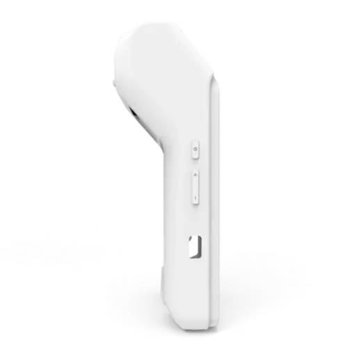 Coque premium PAX A8900 : Découpes sur mesure pour un accès total aux fonctionnalités Vue de profil de la coque antichoc blanche pour TPE PAX A8900, montrant les découpes précises pour les boutons.