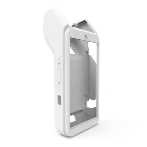 Silicone renforcé antichoc et antidérapant pour une protection maximale de votre TPE Housse en silicone renforcé blanc pour terminal PAX A8900, vue 3D illustrant la flexibilité et l'absorption des chocs.